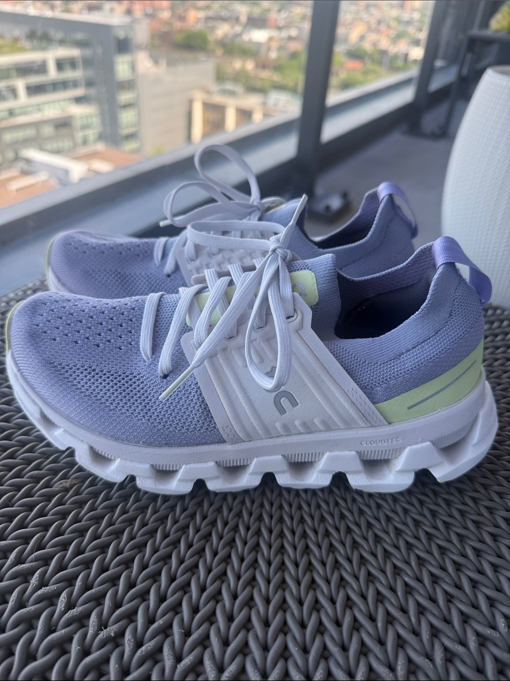 On Cloudswift Lace-Up Running Shoes in Lavender/ Blue with Lemon Accent - Picture 4 of 5